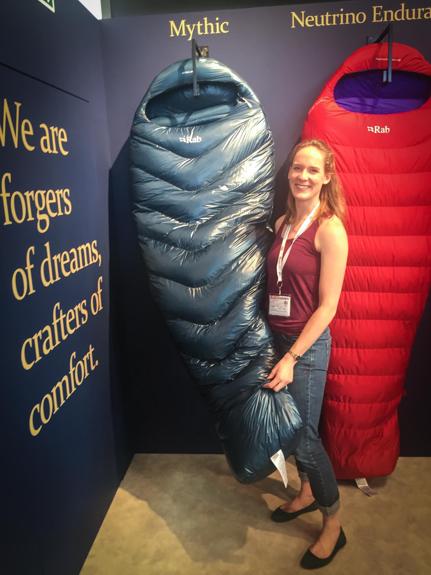 Mythic 600 sleeping bag, modeled by Rab's very own Hetty